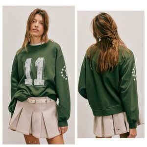 Free People/ Ragabond Studio Green Sweatshirt with White Print